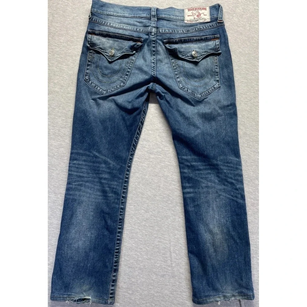 True Religion Jeans Men 36 Blue Medium Wash Denim Cotton Straight Leg Distressed